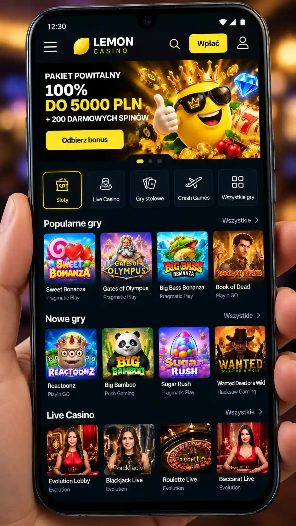 Lemon Casino na telefonie Android – lobby gier mobilnych